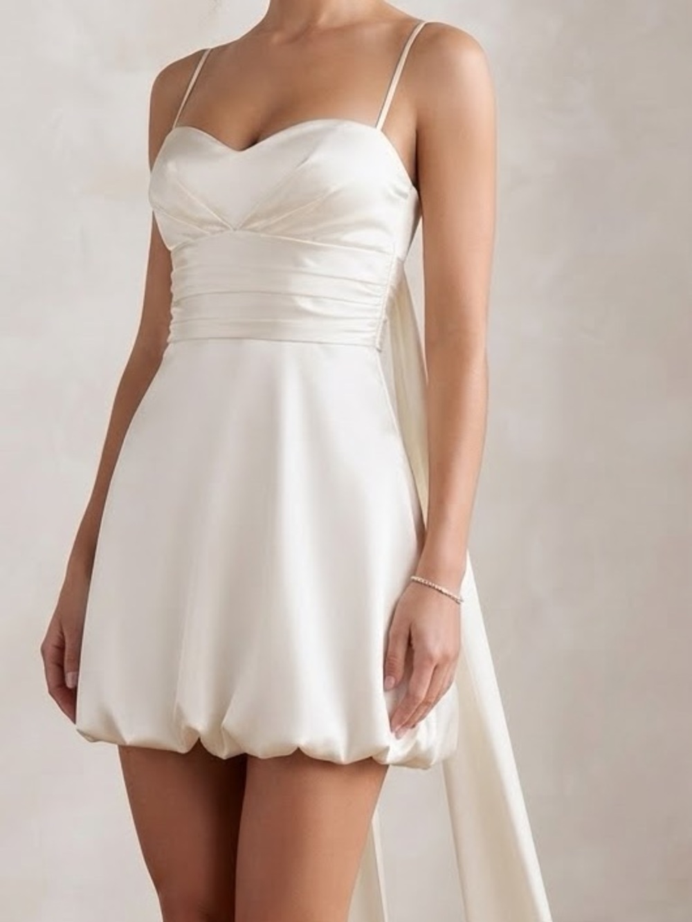 Ivory Satin Mini Dress with Sash